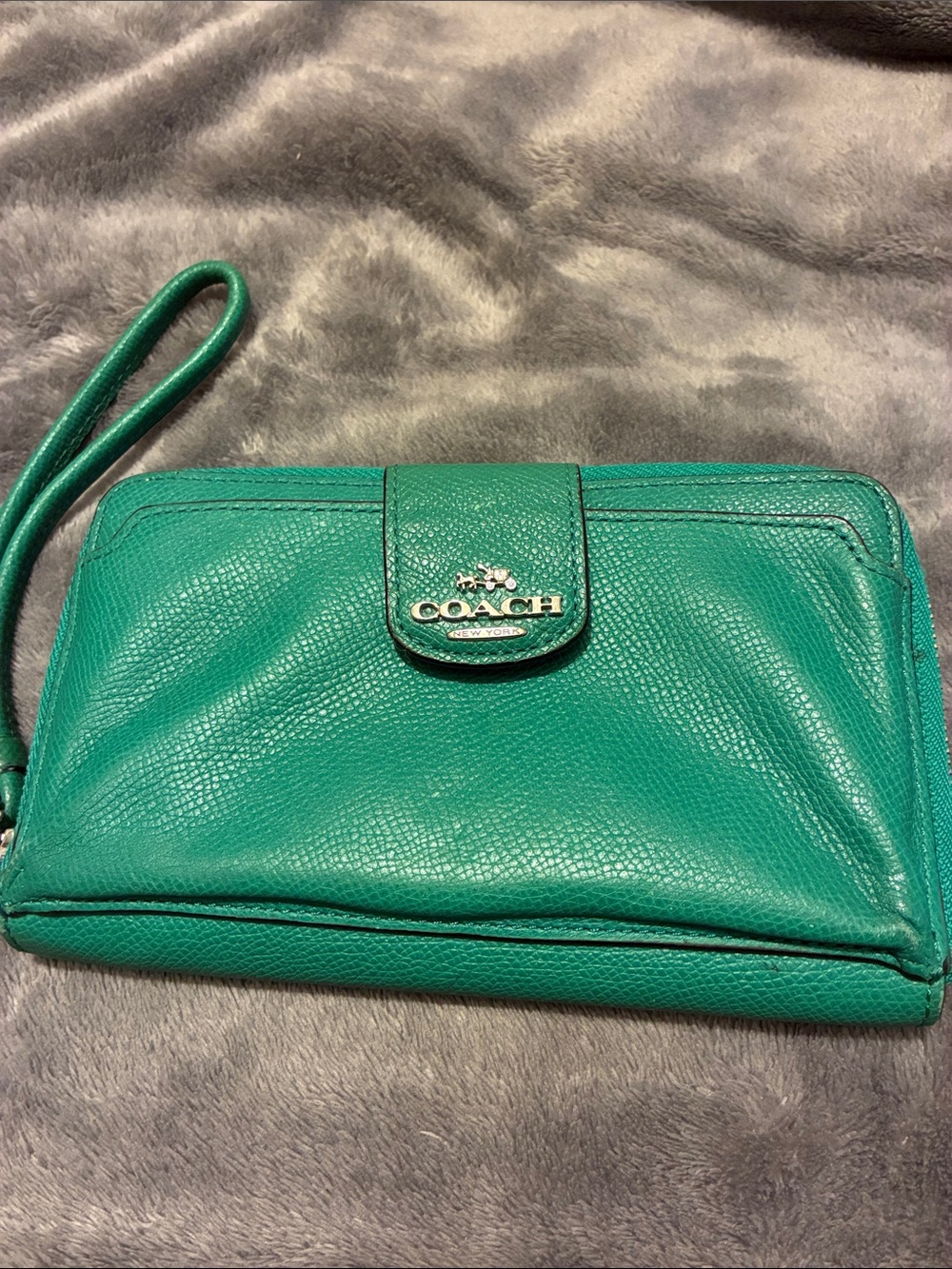 Coach Green Leather Wristlet Clutch